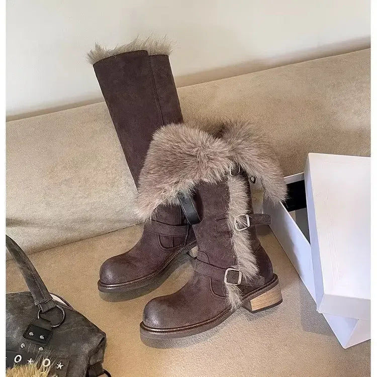 Womens Fleece-Lined Tall Snow Boots - Plush Fashion Hub