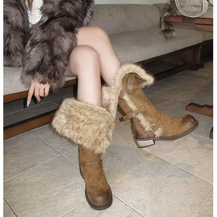 Womens Fleece-Lined Tall Snow Boots - Plush Fashion Hub