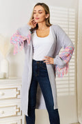 Woven Right Fringe Sleeve Dropped Shoulder Cardigan - Plush Fashion Hub