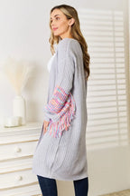 Woven Right Fringe Sleeve Dropped Shoulder Cardigan - Plush Fashion Hub