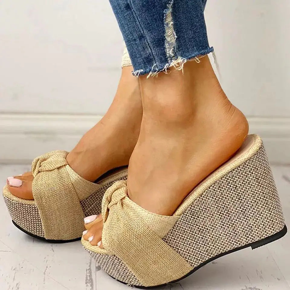 Fashion Slope Women's Bow Sandals, stylish open-toe slip-ons with bow details from Trendy Attic Store01.