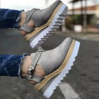 Women's wedge heel platform shoes in black with chunky heel and stylish design from Trendy Attic Store01.