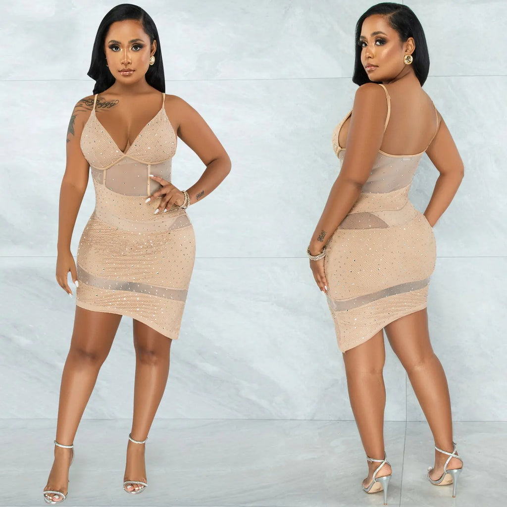 Women’s hot diamond irregular sling dress for nightclub wear featuring a trendy evening dress design by Trendy Attic Store01.