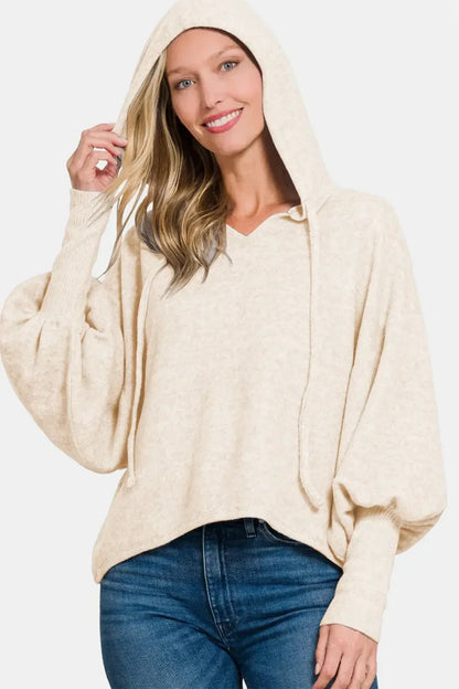 Zenana Brushed Hacci Drop Shoulder Cropped Hoodie - Plush Fashion Hub