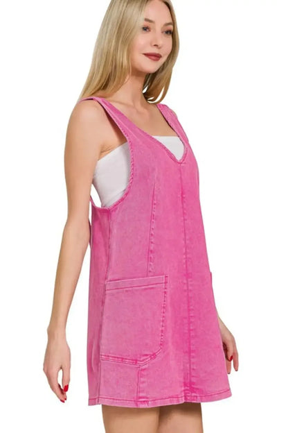 Zenana Washed Adjustable Strap Denim Overall Dress - Plush Fashion Hub