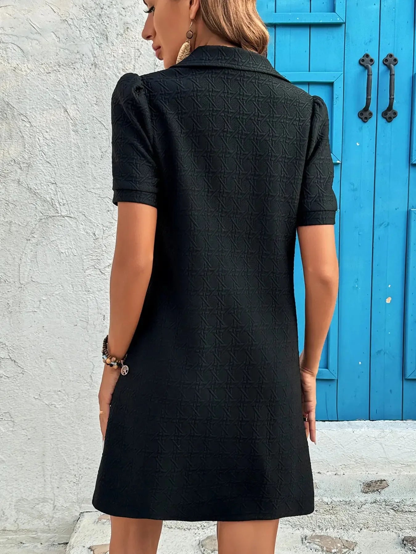 Zip Collar Short Sleeve Casual Mini Dress - Plush Fashion Hub