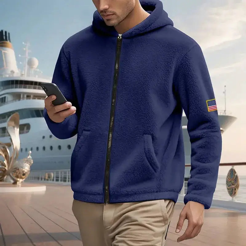 Relaxed fit double-sided zipper hooded sweatshirt by Plush Fashion Hub, casual style sweater with a front zipper and hood.