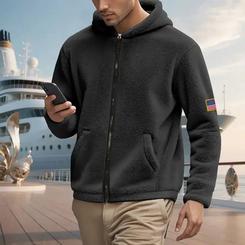 Relaxed fit double-sided zipper hooded sweatshirt in casual style by Plush Fashion Hub, featuring a cozy, loose sweater design.