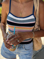 Striped knit cami top by Trendsi featuring a sleeveless design with thin straps and a fitted silhouette.