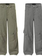 Men's wide leg cargo jeans from Trendsi showcasing durable denim fabric, multiple cargo pockets, and relaxed fit style.