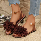Shopimist floral decor flat sandals featuring colorful flower embellishments and comfortable flat soles, perfect for casual summer wear.