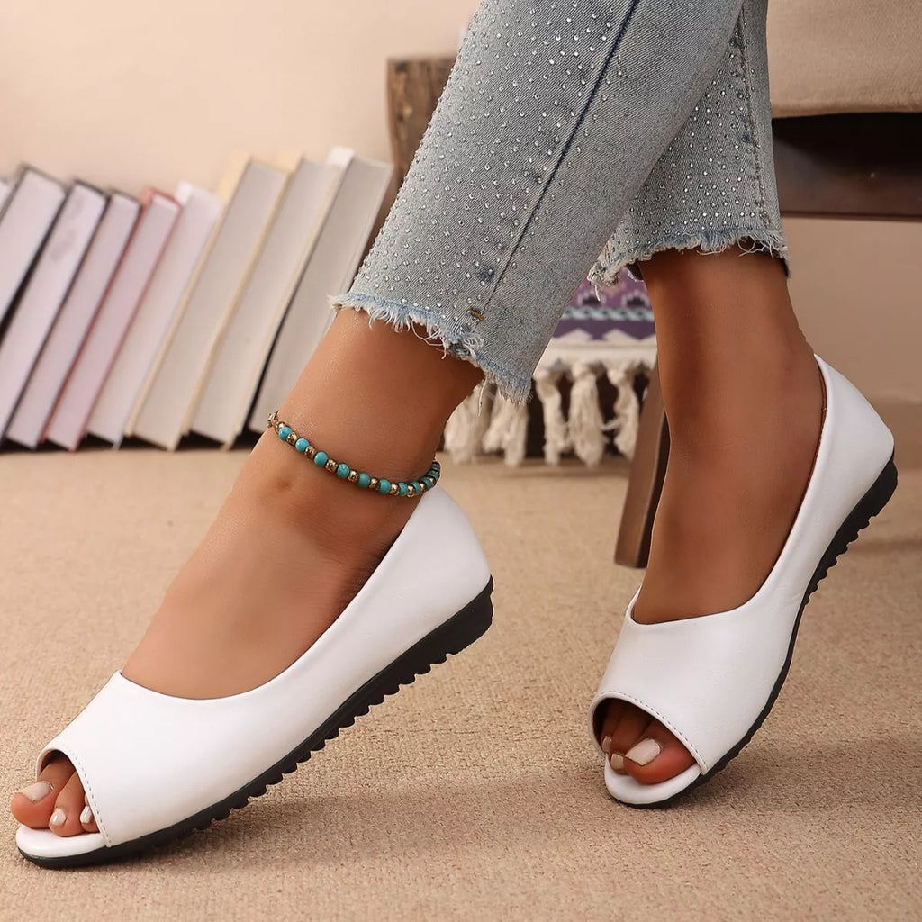 Shopimist peep toe flats sandals with a sleek design, showcasing open toes and comfortable flat soles.