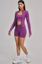 Fitglutes Activewear Vision Jacket, sports bra, and shorts 3-piece set featuring breathable fabric and stylish workout design.