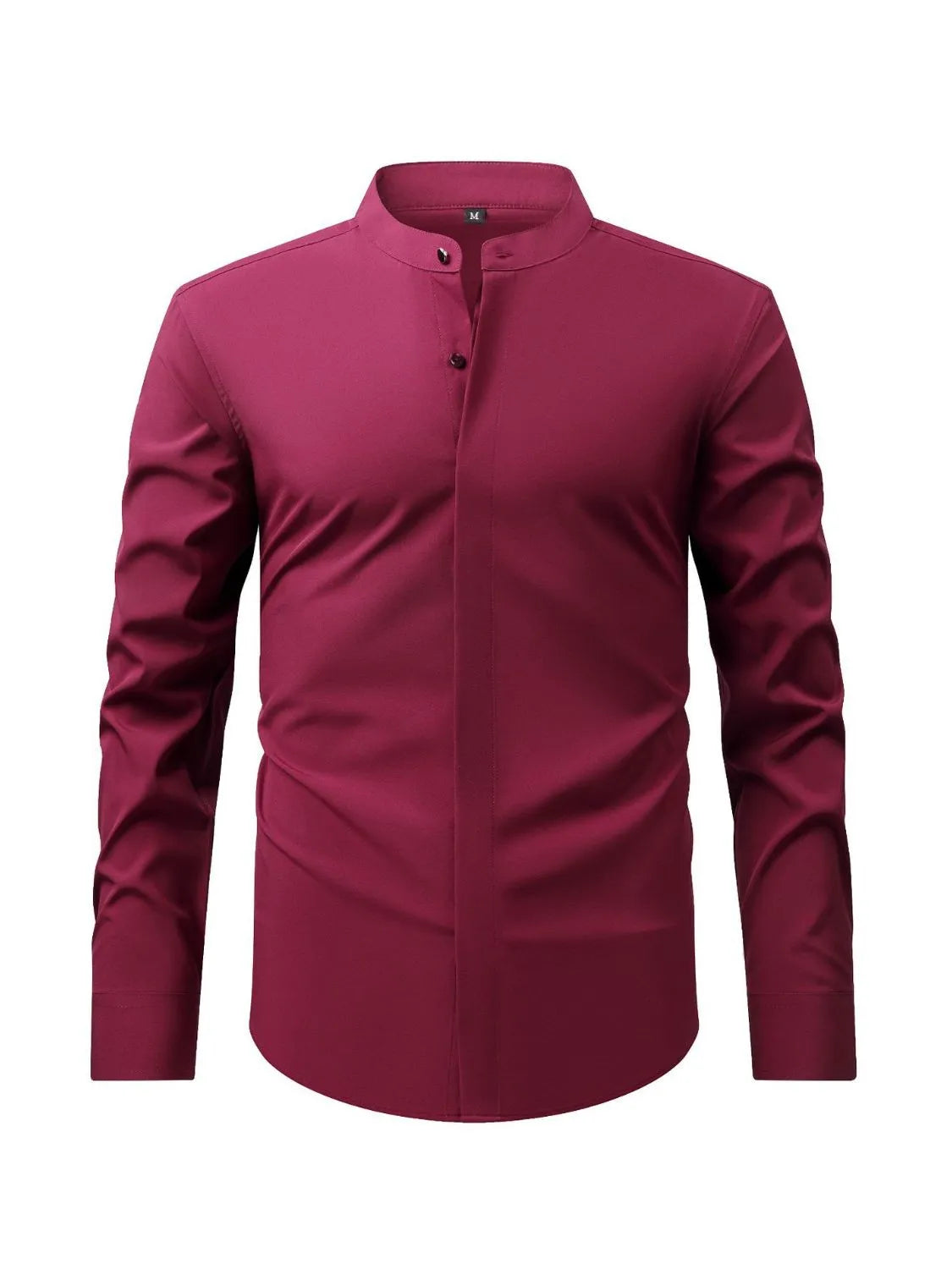 Men's plus size stand collar button-down shirt from Trendsi, featuring a full size fit and classic design in the image.