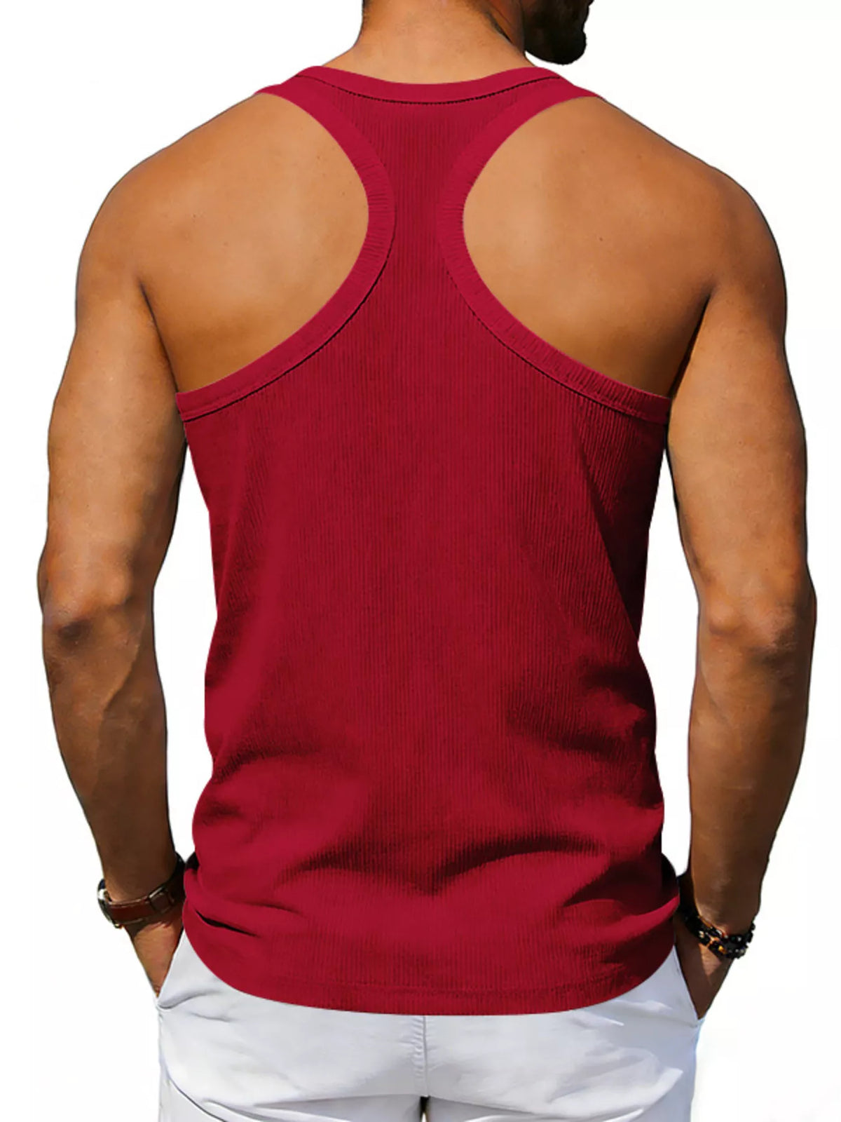 Plus size men's round neck tank top by Plush Fashion Hub, shown in a full front view with a casual fit and smooth fabric.