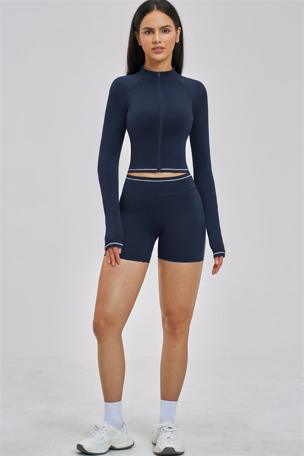 Fitglutes Activewear Unbound Jacket Shorts 2-Piece Set, stylish gymwear with a fitted jacket and athletic shorts for workout comfort.