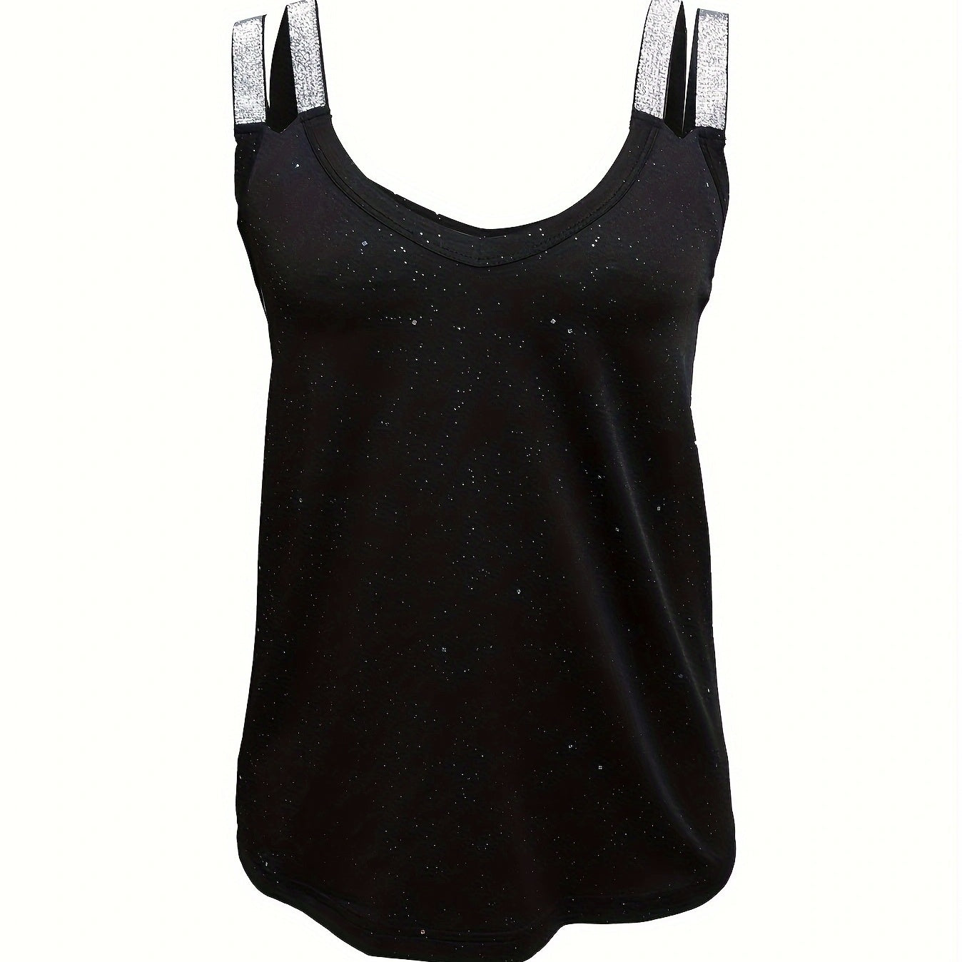 Women’s sequin camisole top by FitiqueFit, casualwear, featuring shimmering sequins and a relaxed fit, shown on a hanger.