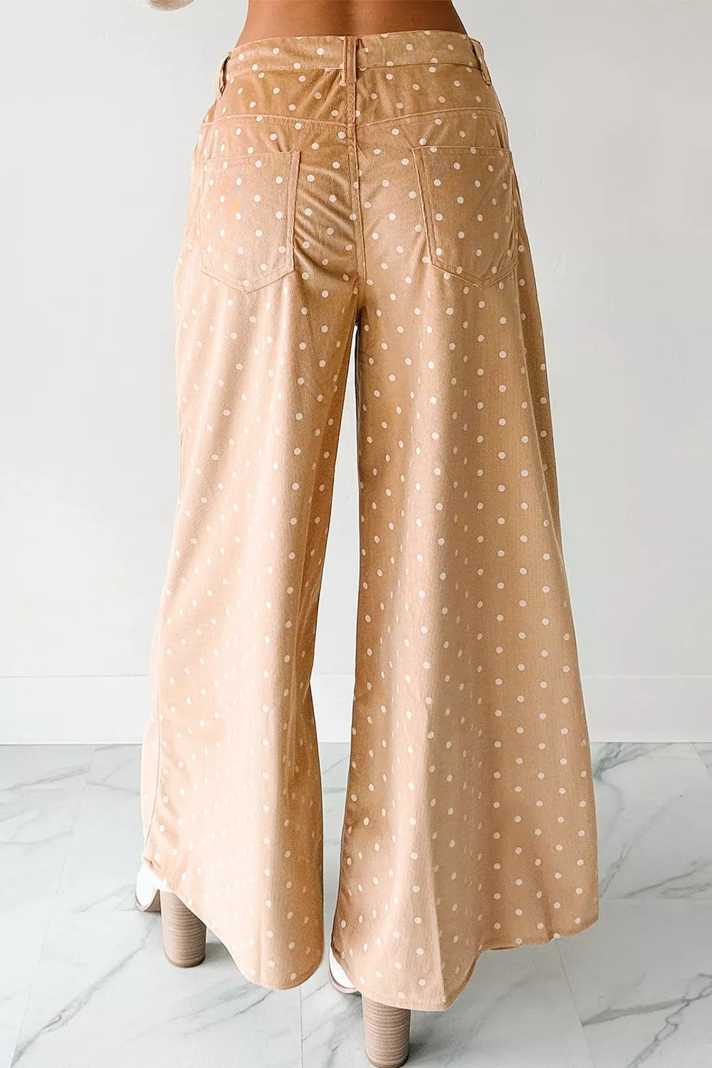 Women's polka dot wide-leg drawstring casual trousers, lightweight and comfortable, perfect for casual wear and summer outfits.
