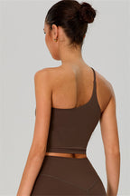 Fitglutes activewear one-shoulder crop top and shorts 2-piece set, perfect for gym workouts and sports activities.