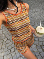 Women's zigzag knit tank top and shorts two-piece lounge set by Trendsi, featuring a stylish and comfortable knit fabric design.