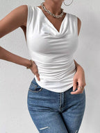 Trendsi cowl neck tank top in soft fabric, featuring a relaxed fit and stylish cowl neckline, perfect for casual wear.
