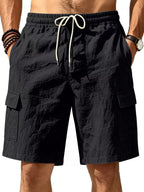 Men's plus size casual cargo shorts with drawstring waist from Trendsi, shown in a relaxed fit with multiple pockets.