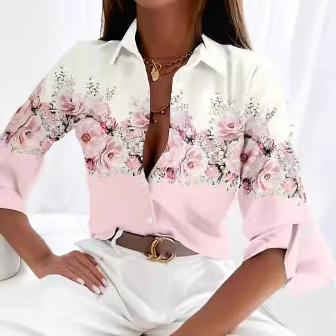 Women’s striped print long-sleeve blouse by Plush Fashion Hub, casualwear top with stylish horizontal stripe pattern.