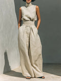 Shopimist sleeveless turtleneck top and matching pants set, featuring a stylish, fitted design in a neutral color.