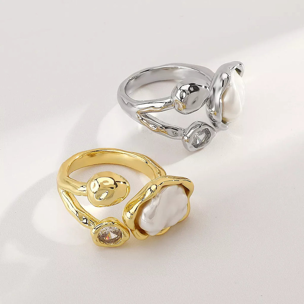 Irregular pearl open ring by Shopimist featuring a unique, organic-shaped pearl on a sleek open band design.