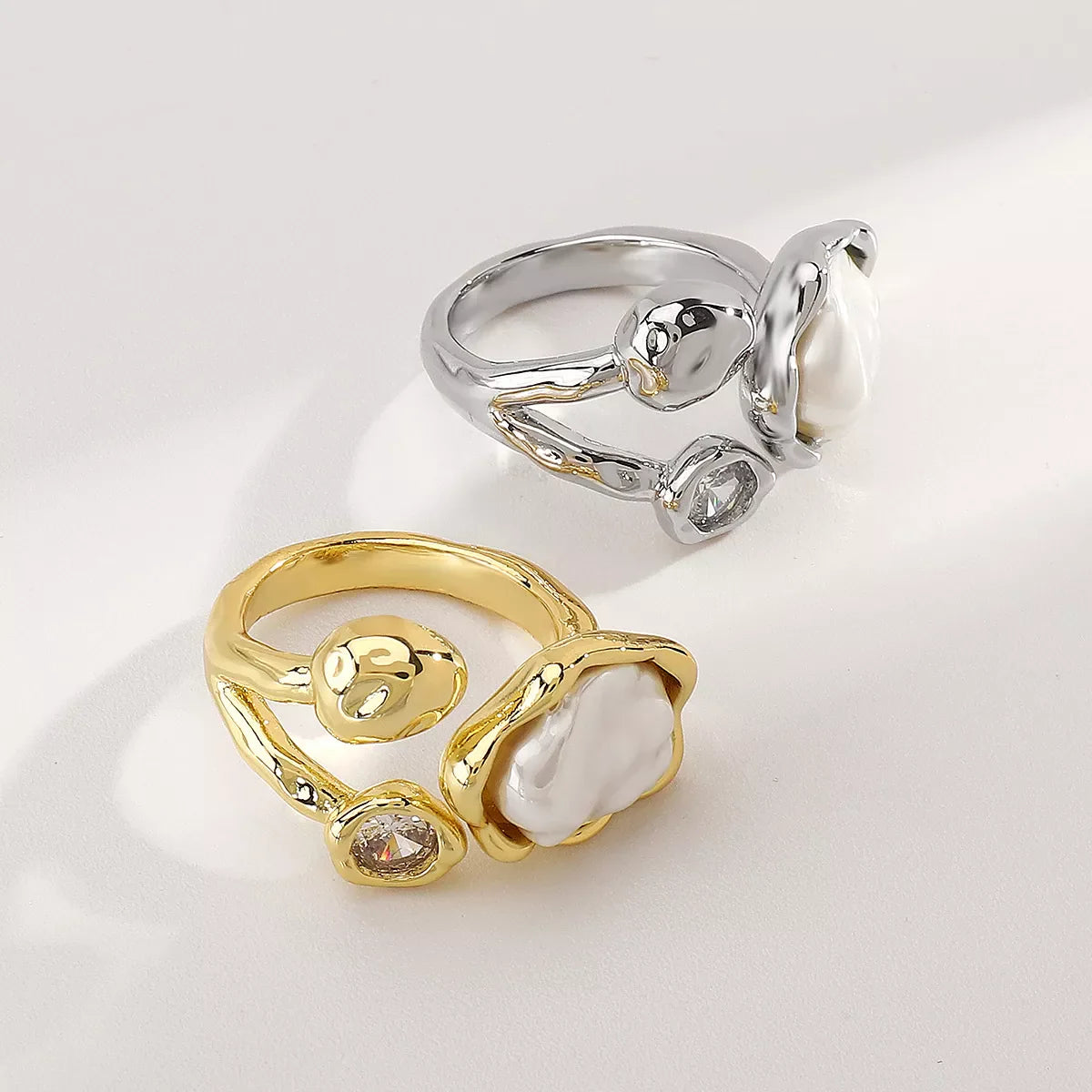 Irregular pearl open ring by Shopimist featuring a unique, organic-shaped pearl on a sleek open band design.