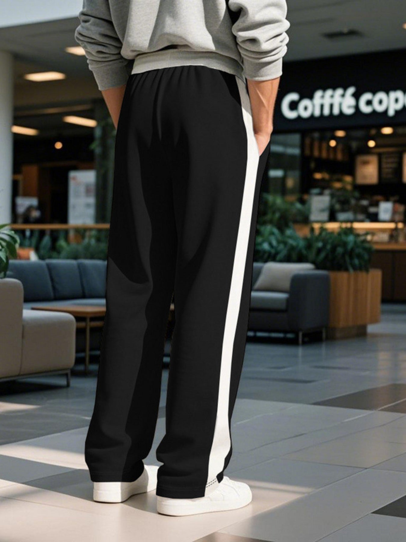 Plus size men's sweatpants with contrast stripe drawstring waistband, Trendsi brand, relaxed fit and comfortable casual style