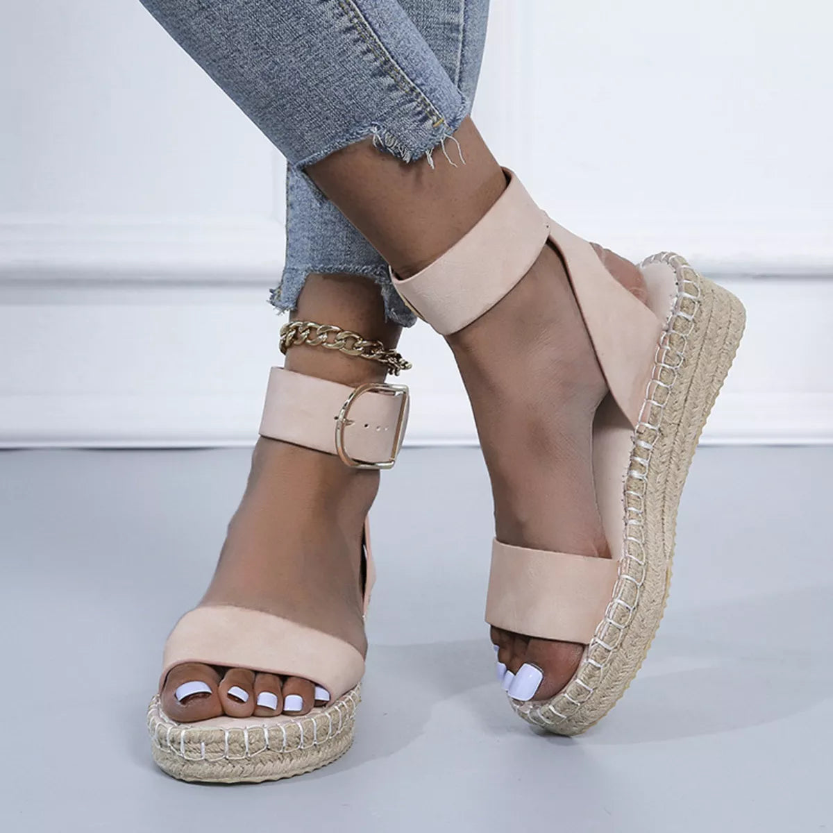 Open toe openwork sandals by Shopimist featuring stylish cutout design and comfortable flat sole.