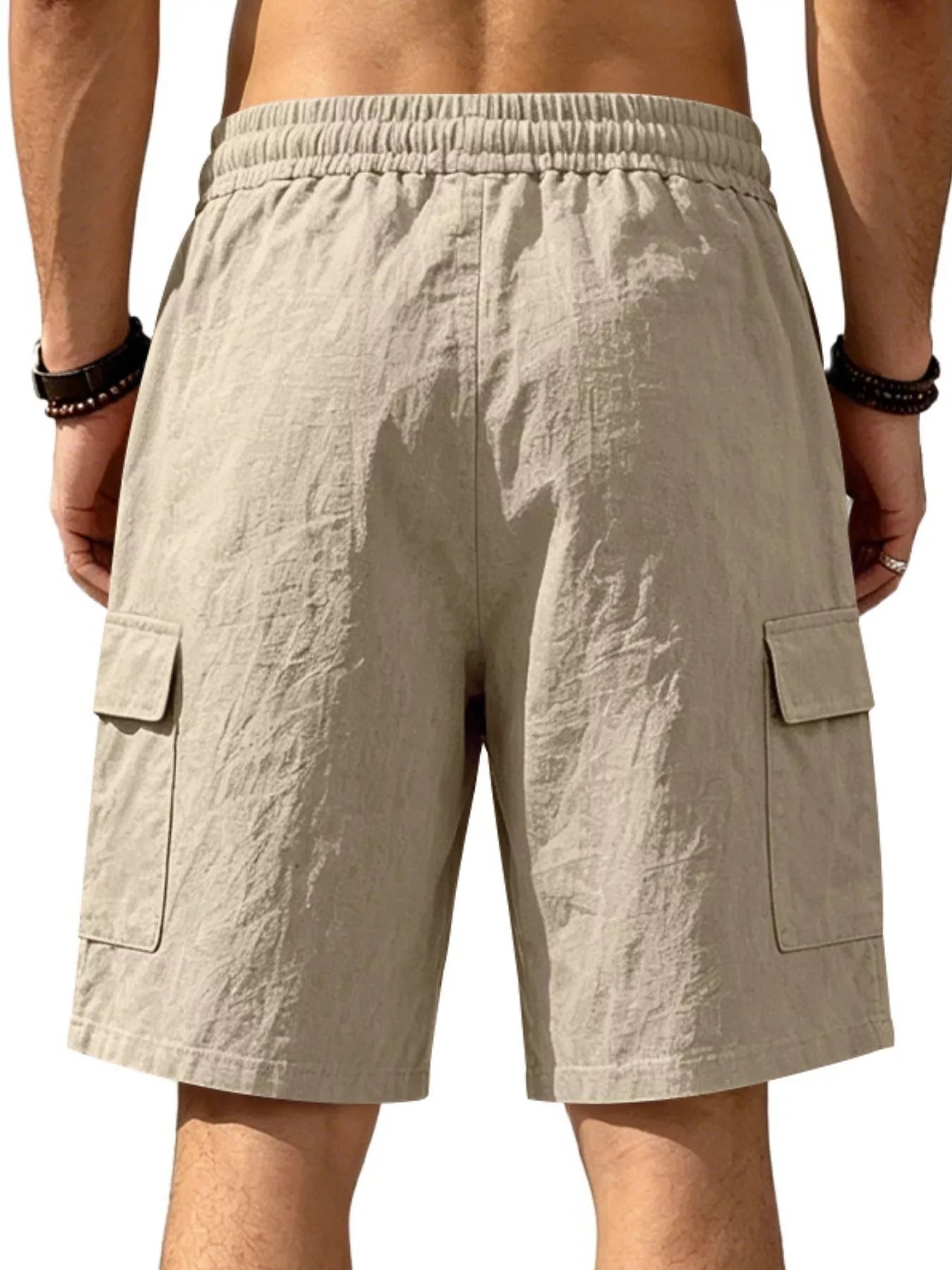 Men's plus size casual cargo shorts with drawstring waist, relaxed fit, and multiple pockets, styled for comfortable everyday wear.