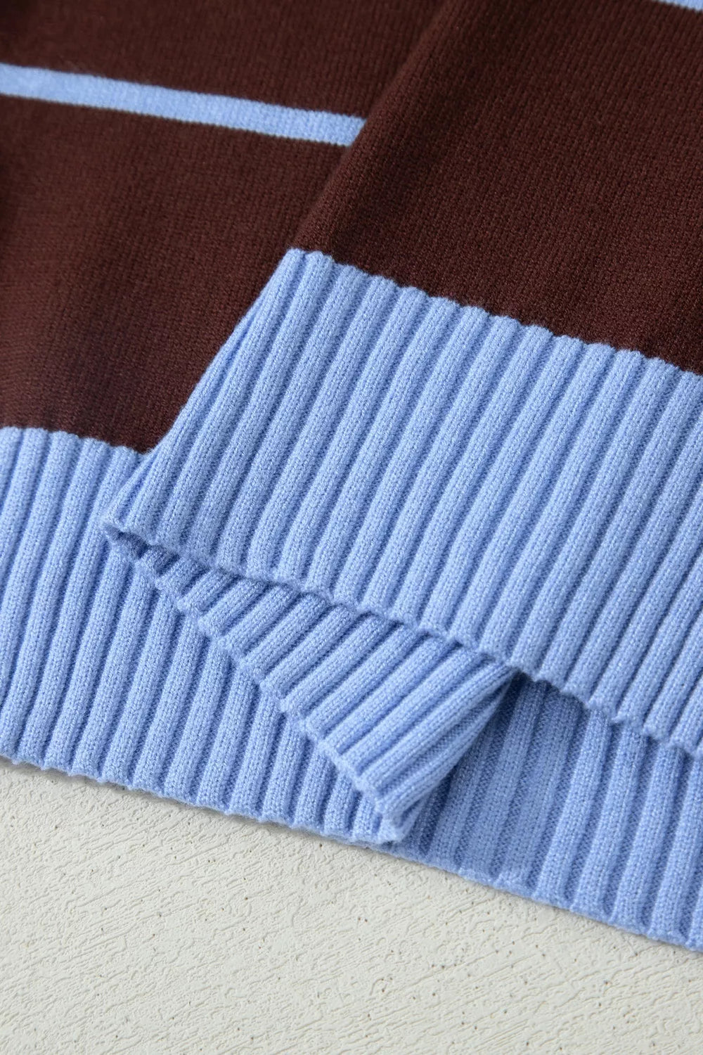 Striped short sleeve round neck casual knit top by Plush Fashion Hub, featuring a comfortable design and vibrant color pattern.