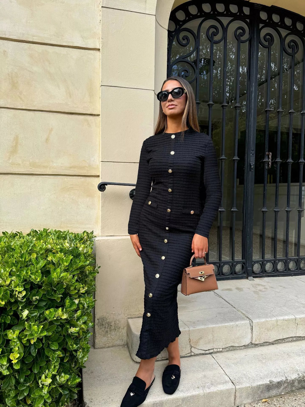 Textured decor button midi dress by Shopimist featuring a stylish, fitted design with decorative buttons and textured fabric.