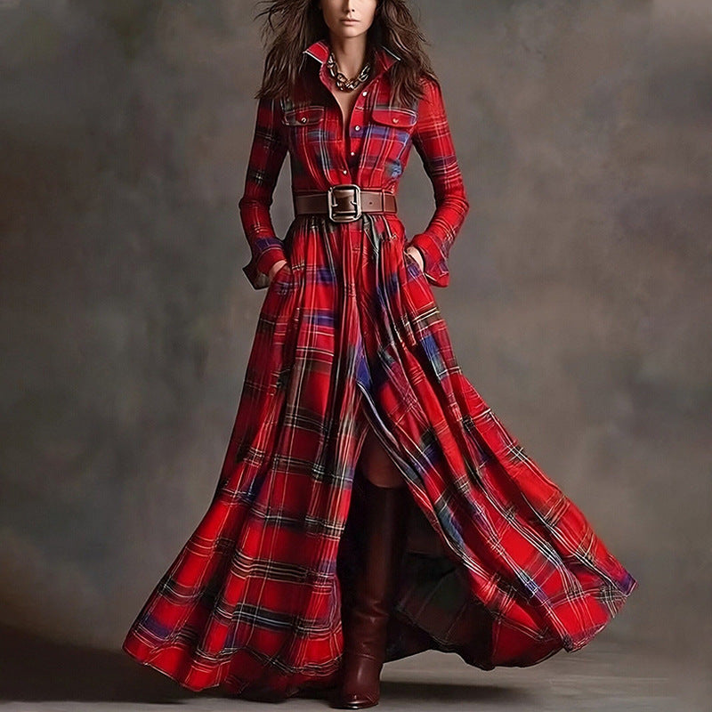 Women's printed lapel slim-fit dress in casualwear style by Plush Fashion Hub, featuring a stylish pattern and tailored fit.