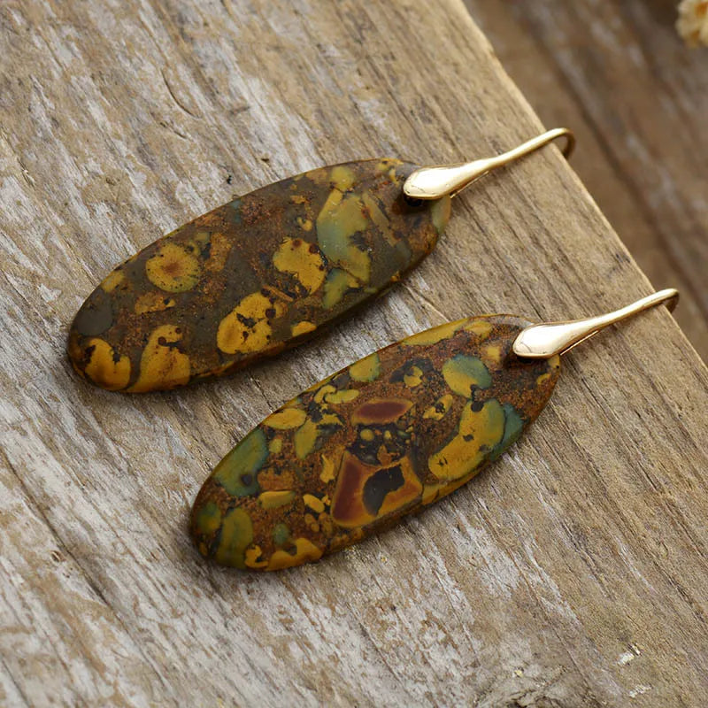 Natural stone copper dangle earrings from Plush Fashion Hub featuring elegant, handcrafted jewelry with earthy tones and intricate design.