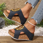 Open toe wedge sandals by Shopimist with a stylish design, featuring a comfortable platform and ankle straps.