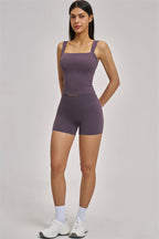 Fitglutes activewear swoon tank top and shorts 2-piece set, blue workout gymwear and sportswear for women, front view