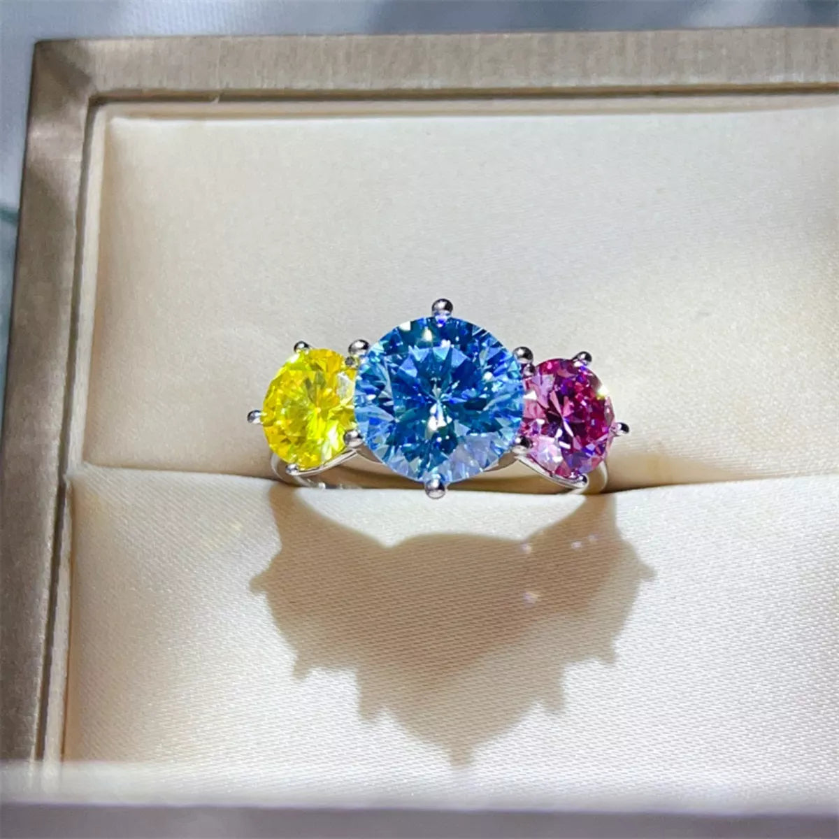 Sterling silver ring with a 5-carat moissanite gemstone, featuring a sleek and elegant design from Plush Fashion Hub.