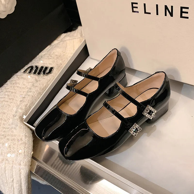 Women's block heel shoes with buckle detail, stylish Trendsi brand footwear suitable for casual or dressy occasions.