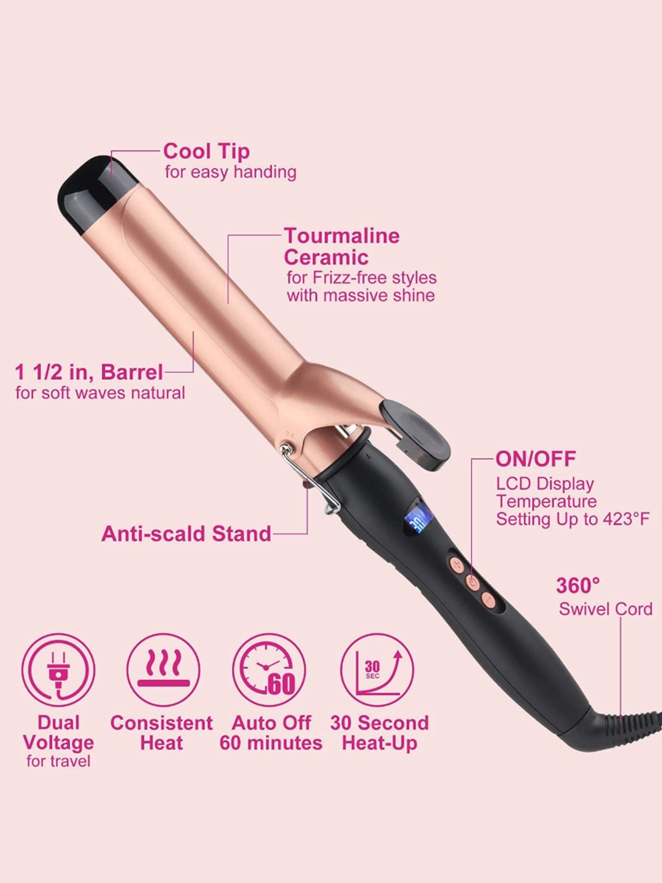 Professional ceramic curling iron from Trendsi with fast heating for safe, stylish hair curling and styling.