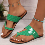 Crocodile-embossed thong sandals by Shopimist featuring sleek straps and textured leather design for casual summer wear.
