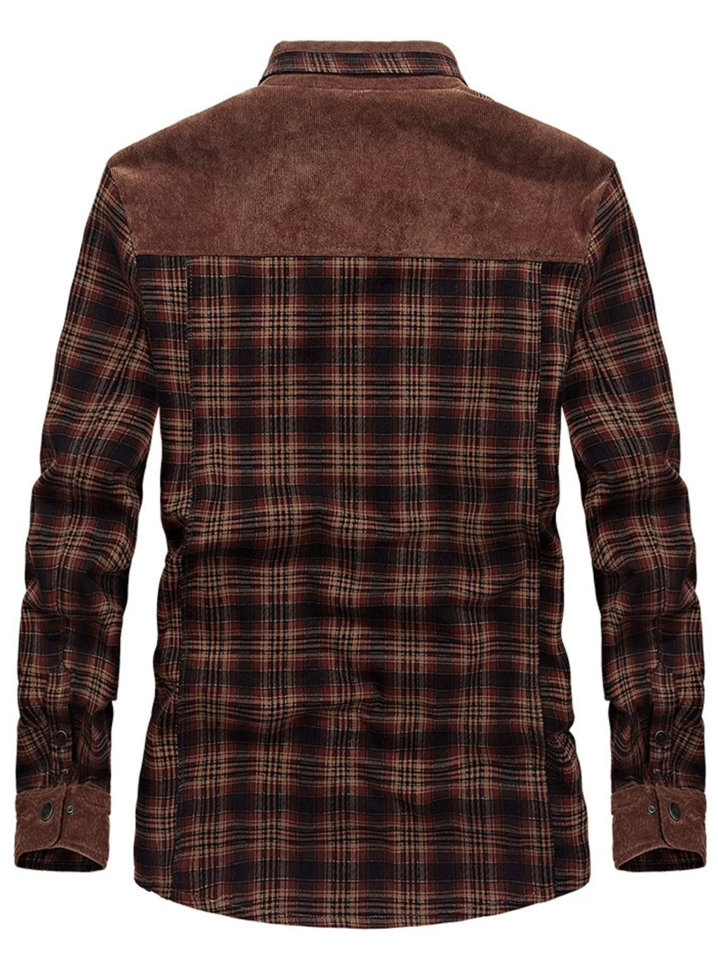 Men's plus size plaid fleece-lined snap-down jacket by Shopimist, showing a cozy fleece interior and classic plaid exterior.