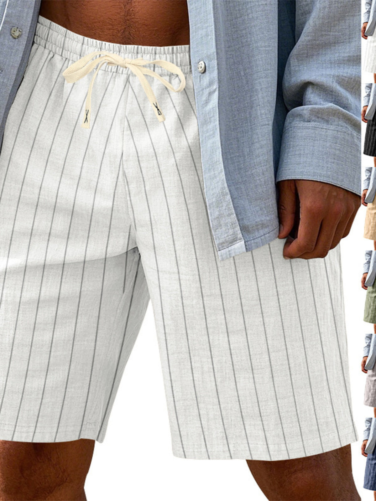 Men's full size striped drawstring casual shorts by Plush Fashion Hub, showing the relaxed fit and stylish striped pattern.