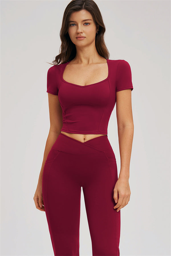 Fitglutes Activewear The Sizzle T-shirt and flared leggings 2-piece set, featuring a stylish gymwear tops and workout clothes ensemble.