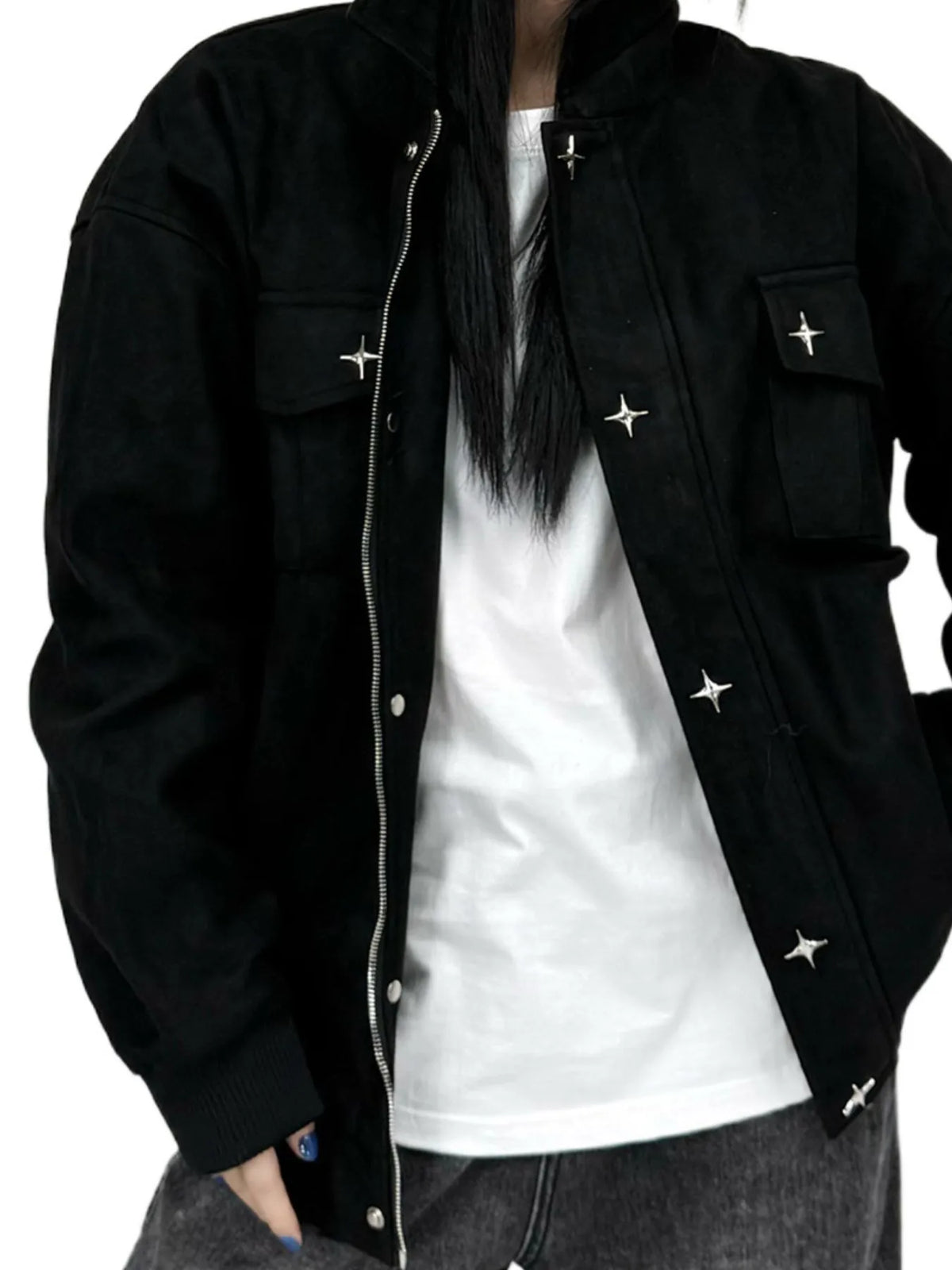 Men's collared neck long sleeve jacket from Trendsi, stylish outerwear with a modern collar design and comfortable fit.