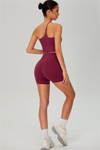 Fitglutes activewear One-Shoulder Crop Top and Shorts 2-piece set, stylish gymwear with a cropped top and matching shorts for workout.