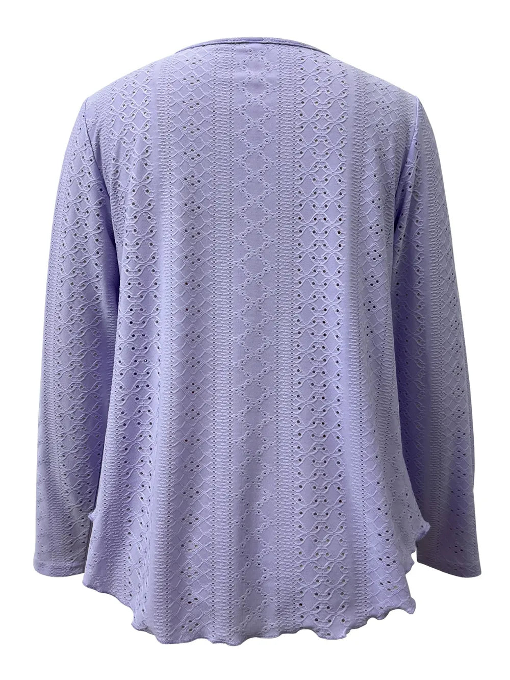 Elegant women's eyelet long sleeve blouse from Plush Fashion Hub, featuring a versatile stretchy office top design.