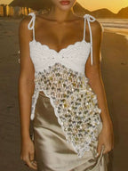 Sequin crochet knit cami top by Shopimist featuring a delicate crochet design with shimmering sequin accents.